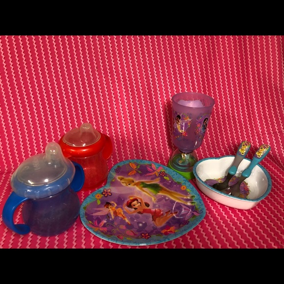 Toddler Bundle - Tinkerbell Dinnerware and Nuby sippy cups. - Picture 1 of 5